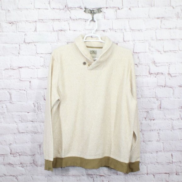 LL Bean Heritage Marled Fleece Pullover Sweater Khaki Heather Size XL Tall - Picture 10 of 11